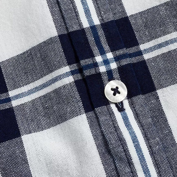 Brooks Brother's Men's Red Fleece Banded Collar Indigo Plaid Shirt - Picture 3 of 11